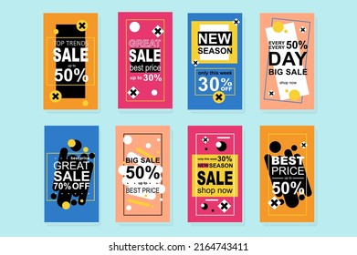 "Big Sale template for  stories Mockups design with bright promo banners Online shopping