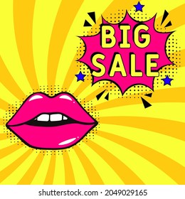 Big Sale text.  Comic book explosion with text Big Sale, vector illustration. Sale promotion symbol. Vector bright cartoon illustration in retro pop art style. 