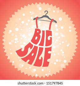 Big sale text composition in shape of red dress in vector