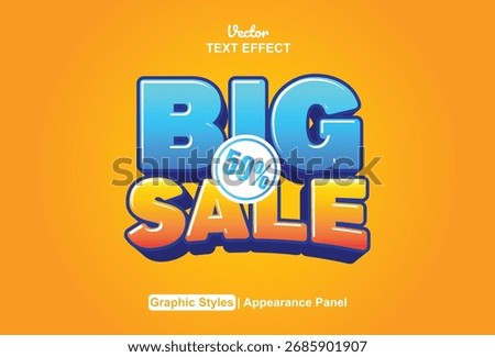 Big sale text effect with 3d style in blue with orange background.
