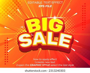 big sale text effect, font editable, typography, 3d text. vector template