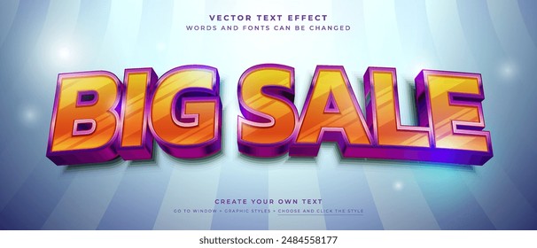 Efecto de texto de gran venta sobre fondo azul claro Abstractas, estilo gráfico de Vector