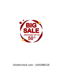 big sale text on white rectangle with two red abstract rectangle behind it and also red and yellow circles around it discount poster