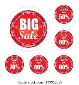 Big Sale text and Percent tag "50-90%". Vector