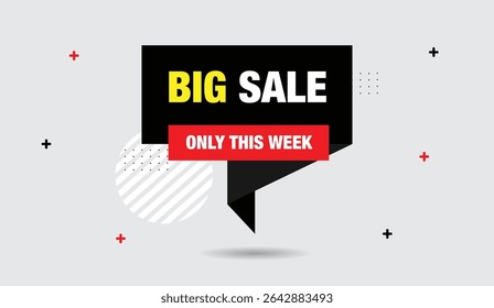 Big sale this week editable web banner vector art template design with bold black and red shapes on light gray background perfect for promo ads modern marketing unique eye catching style