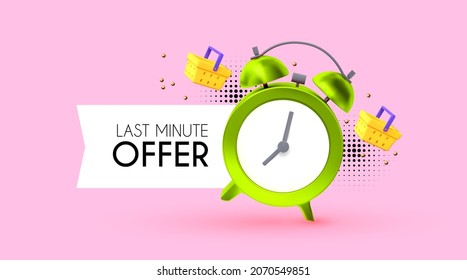 Big sale time. Special offer banner with alarm clock and shopping basket