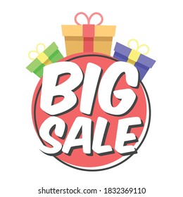 Big sale title vector with gift boxes vector isolated in white good for campaign headline