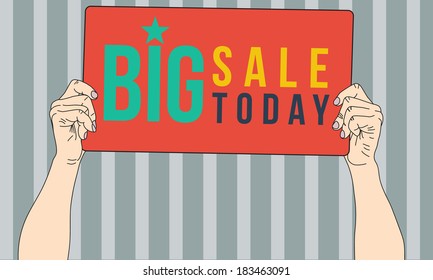 Big sale today banner on hand, vector format