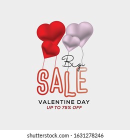 big sale valentine day with 3d realistic love in the sky. simple design illustration for banner, poster, web,  advertising, and flyer. 
