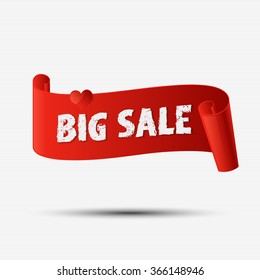 Big Sale. Valentine's Day. Abstract red curved paper banner for your design