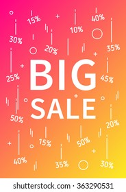 Big Sale vector banner with linear elements. Big Sale decoration poster on colorful background. Big Sale and discounts from 10% to 50% off. Design graphic concept typography illustration.
