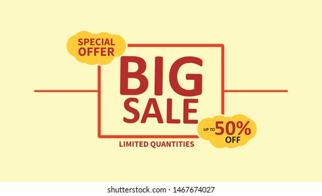 Big sale vector banner template. Promotional word art. Colorful tag. Sale tag vector. Special offer sale tag. Promotional sale price.