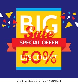 Big sale - vector business banner. Special offer. Discount 50%.
