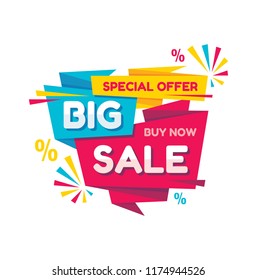 Big sale - vector creative banner illustration. Abstract concept discount promotion layout on white background. Special offer sticker in origami style. Design elements. 