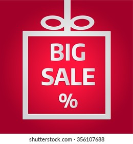Big sale, vector gift box icon on red background
