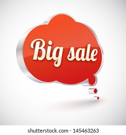 Big sale vector icon,  bubble with metal texture, illustration