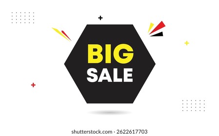 Big sale vector illustration banner editable template design with black gray shapes yellow bold text abstract white gray background modern promotion layout clean minimal style discount advertising