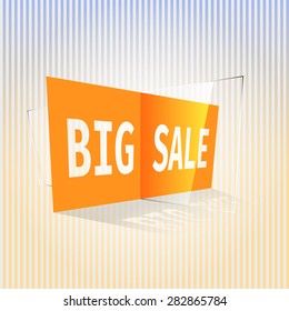Big sale, vector logo, striped background, glass elements, 3D design