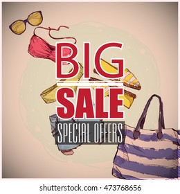 BIG SALE vector poster with fashion accessories.