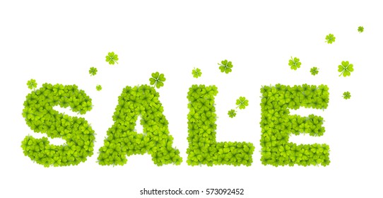 Big Sale vector sign filled with green clover leaves