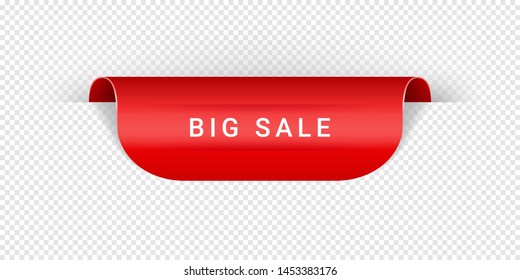 Big Sale Vector Sticker, Tag, Banner, Label, Sign Or Ribbon Realistic Red Origami Style Vector Paper Ribbon For Web Banner Or Print Poster. Eps 10