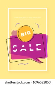 Big Sale vertical banner. Promotion card with speech bubble for social media posts. Abstract geometric background with frame. Template for advertising. Vector illustration.