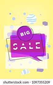 Big Sale vertical banner. Promotion card for social media posts. Abstract geometric background with spech bubble and sliced text. Template for advertising. Vector illustration.