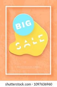 Big Sale vertical banner. Promotion card for social media posts. Abstract geometric background with frame. Template for advertising. Vector illustration.