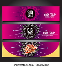 Big sale voucher, coupon and discounts poster, vector set, design for banner promotion.