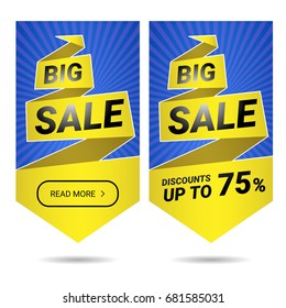 Big sale web banner, sticker. Coupon sale, offers and promotions vector template.