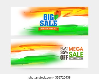 Big Sale website header or banner set in National Flag colours with 35% discount offer for Indian Republic Day celebration.