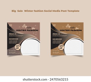 Big Sale Winter Fashion Social Media Post Template: Stylish design to promote your winter fashion sale. Perfect for eye-catching social media posts. Customize with your brand's details and discounts!"