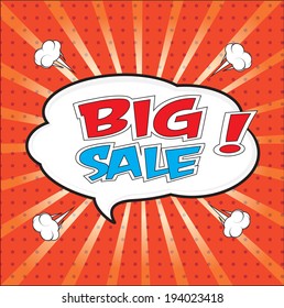 Big sale wording in comic bubble speech in pop art style on red background 