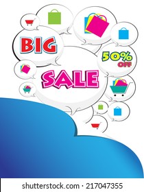 Big sale wording in comic bubble speech in pop art style
