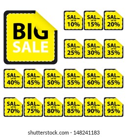 Big Sale yellow tags with sale various percent - on white background- EPS10 Vector. 