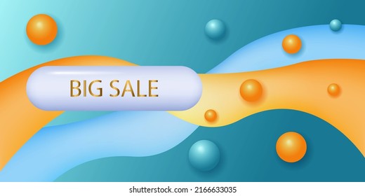 Banner vectorial 3d de grandes ventas. Promoción, descuentos geniales, oferta de publicidad gratuita. Mega compra especial, botón de gran venta, concepto de banner publicitario, descuento de promoción en tienda. Afiche moderno y colorido en 3d.