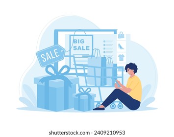 Big sales get discounts  and gift trending concept flat illustration