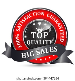 Big Sales. Top quality. 100% Satisfaction guaranteed - black red shiny glossy icon / button with ribbon. 