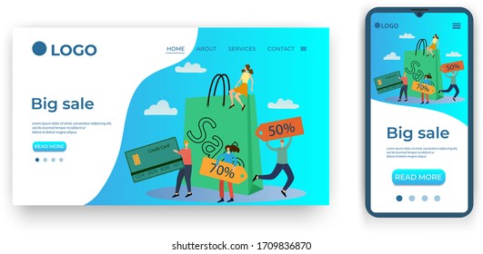 Big sale.Template for the user interface of the website's home page.Landing page template.The adaptive design of the smartphone.vector illustration.