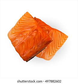  big salmon bar over white background, red, fish, food, vector