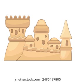 Big sand castle standing on the beach, summer vacation concept