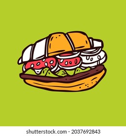 Ilustración vectorial dibujada a mano de sandwich grande 