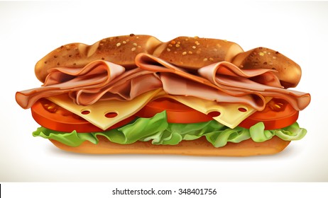 Big Sandwich With Meat And Cheese, Vector Icon