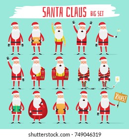 Big Santa Claus characters set. Vector illustration in flat style