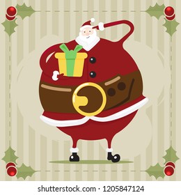 Big santa claus on a greeting card. Pastel colors and a flat vektorowa illustration.