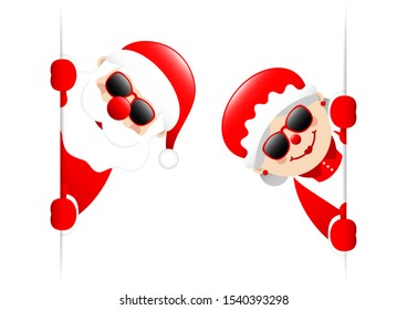 Big Santa Claus And Wife Sunglasses Inside Banner