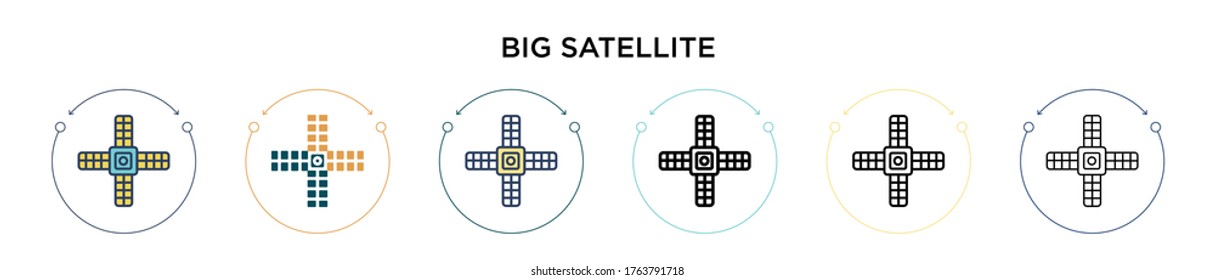 Big satellite icon in filled, thin line, outline and stroke style. Vector illustration of two colored and black big satellite vector icons designs can be used for mobile, ui, web