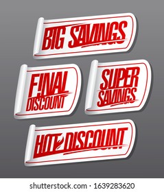 Big Savings, Final Discount, Super Savings, Hot Discount, Vector Sale Stickers Collection