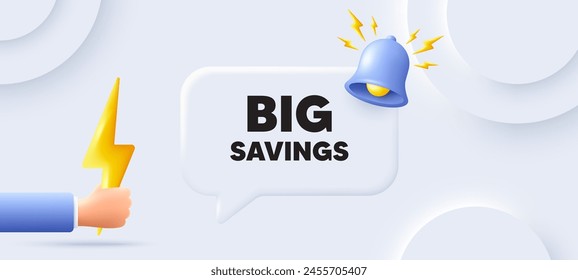 Gran etiqueta de ahorro. Fondo neumórfico con burbuja de discurso de chat. Oferta especial Precio de señal. Símbolo de descuentos publicitarios. Mensaje de discurso de ahorro grande. Anuncio con energía. Vector