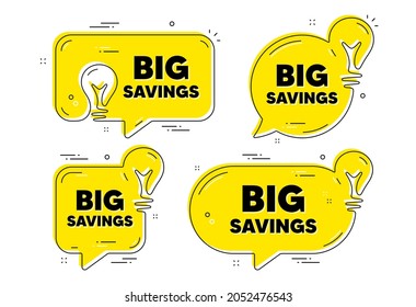 Big savings text. Idea yellow chat bubbles. Special offer price sign. Advertising discounts symbol. Big savings chat message banners. Idea lightbulb balloons. Vector